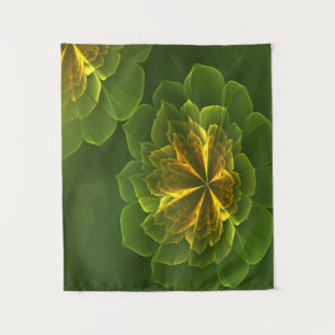 Tapiz Flores fractales amarillas verdes fantasmas