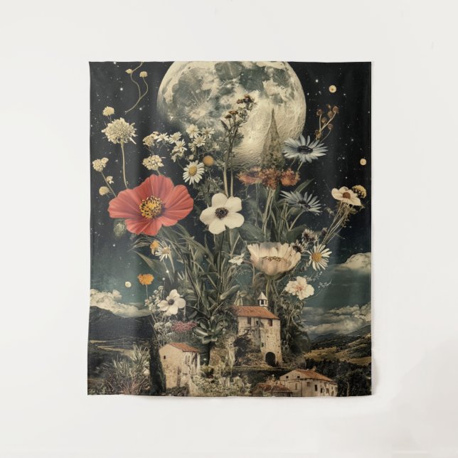 Tapiz Flores iluminadas por la luna sobre encanto rústic (Anverso)