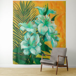 Tapiz Flores Lily Palm Leaf, Pintura De Arte Floral Prim