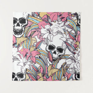 Tapiz Flores Lily Skulls: Boho Vintage.
