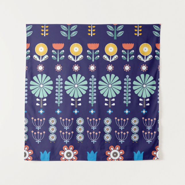 Tapiz Flores lineales escandinavas, motivo de verano (Anverso)