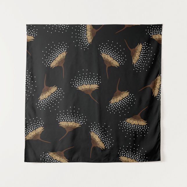 Tapiz Flores marrones, fondo negro transparente. (Anverso)