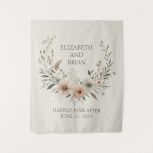 Tapiz Flores minimalistas de boho en marfil y Rubor