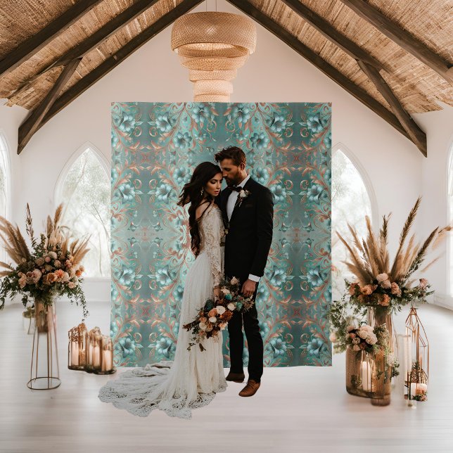 Tapiz Flores minimalistas turquesa de cobre elegantes (Subido por el creador)