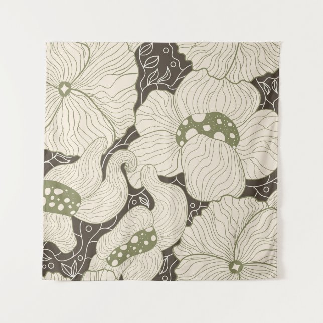 Tapiz Flores monocromas Art Nouveau Seamless (Anverso)