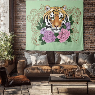 Tapiz Flores moradas rosadas del tigre Henna