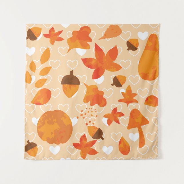 Tapiz Flores naranjas: Patrón Doodle de mano. (Anverso)