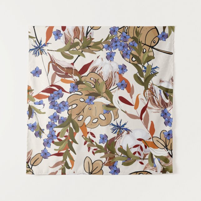 Tapiz Flores pasteles floridas con hojas verdes. Re (Anverso)