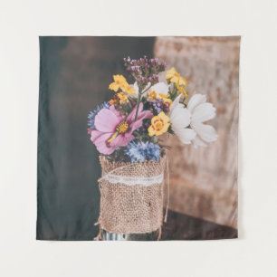 TAPIZ FLORES PETALES BLANCOS Y AMARILLOS EN VASO DE VIDR