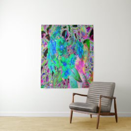 Tapiz Flores psicodélicas trippy, verde limón y azul