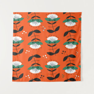 Tapiz Flores retro, hojas: patrón sin costura.