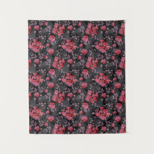 Tapiz Flores rojas sobre un fondo gris-negro.