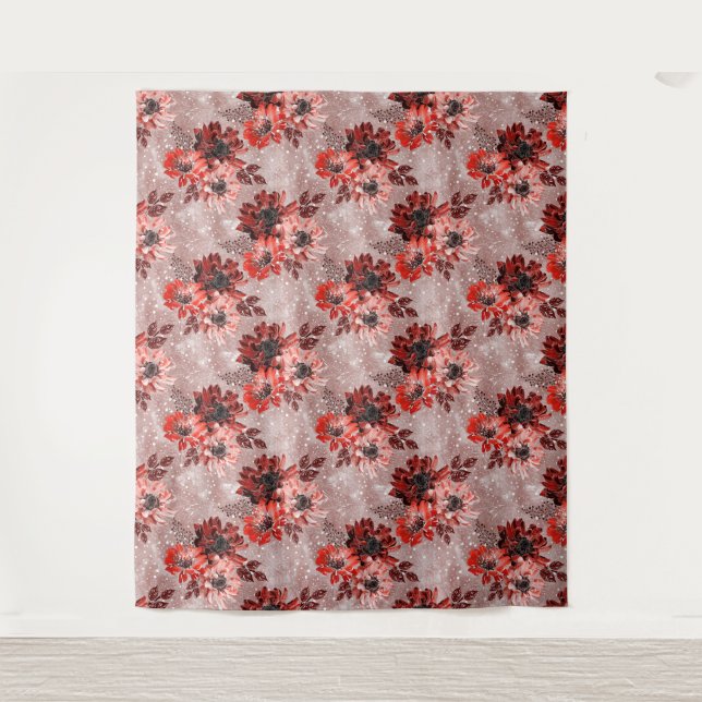 Tapiz Flores rojas y burdeos. (Anverso)