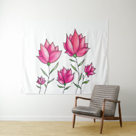 Tapiz Flores rosas Bonito Minimalista de tinta acuarela