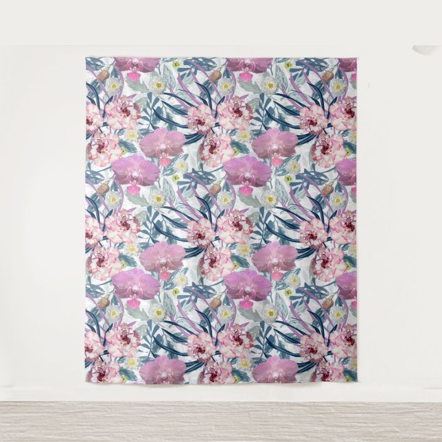Tapiz Flores rosas y orquídea. (Anverso)