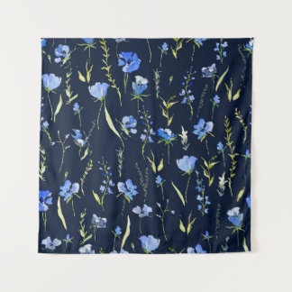 Tapiz Flores Rusticas Azules: Ilustracion Botánico.
