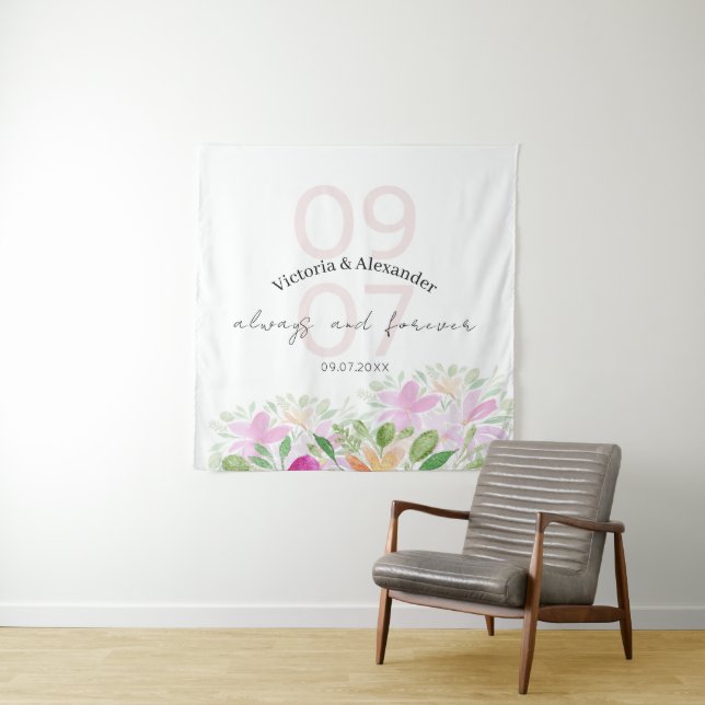 Tapiz Flores salvajes rosadas botánicas Watercolor Art (In situ)