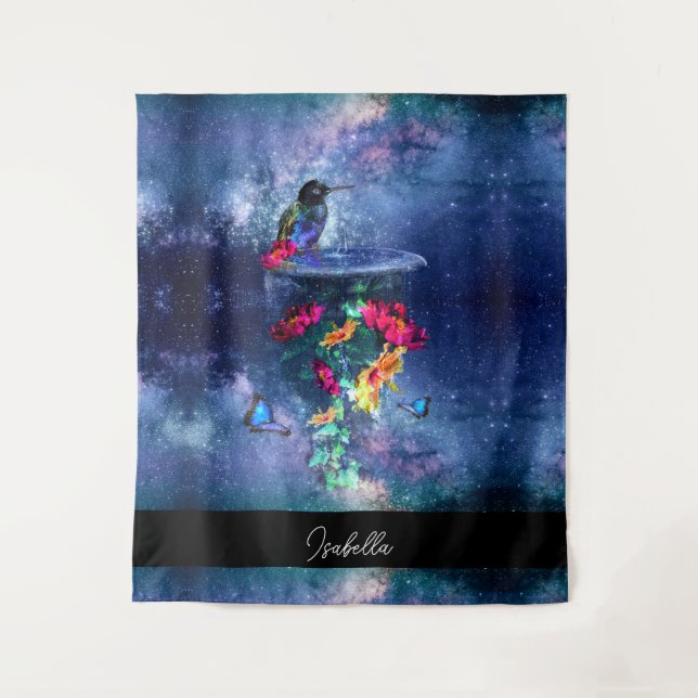 Tapiz Flores tropicales, colibrí, mariposa y estrellas (Anverso)