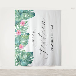 Tapiz Flores tropicales hojas de palmera fondo de cabina