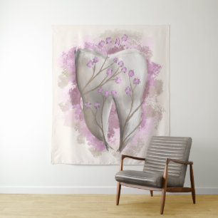 Tapiz Flores y dientes, pintura surrealista. Arte dental
