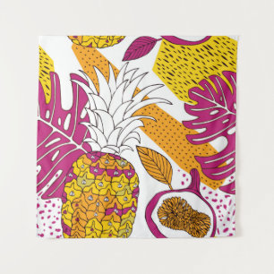 Tapiz Flores y frutas tropicales, impresión exótica bril