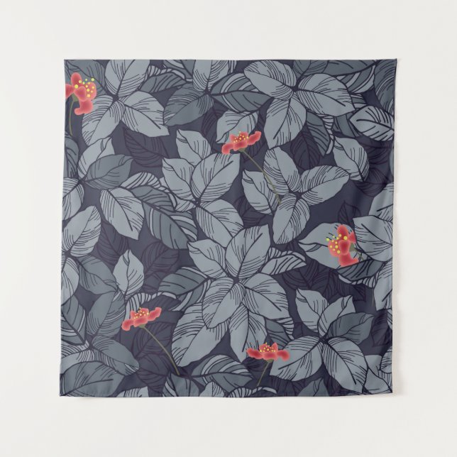 Tapiz Flores y hojas patrón patrón, tropical, abstención (Anverso)