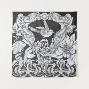 Tapiz Flores y pájaro en arte nouveau estilo palmas sin 