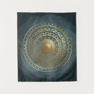 Tapiz Floritura ornamentada azul y dorada