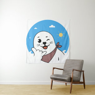 Tapiz Foca Guiñando con Pañuelo en la Cabeza Haciendo el
