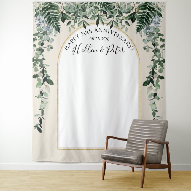 Tapiz Follaje de acuarela beige con fondo de arco modern (In situ)