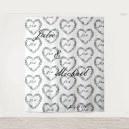 Tapiz Fond mariage noir et blanc coeur floral