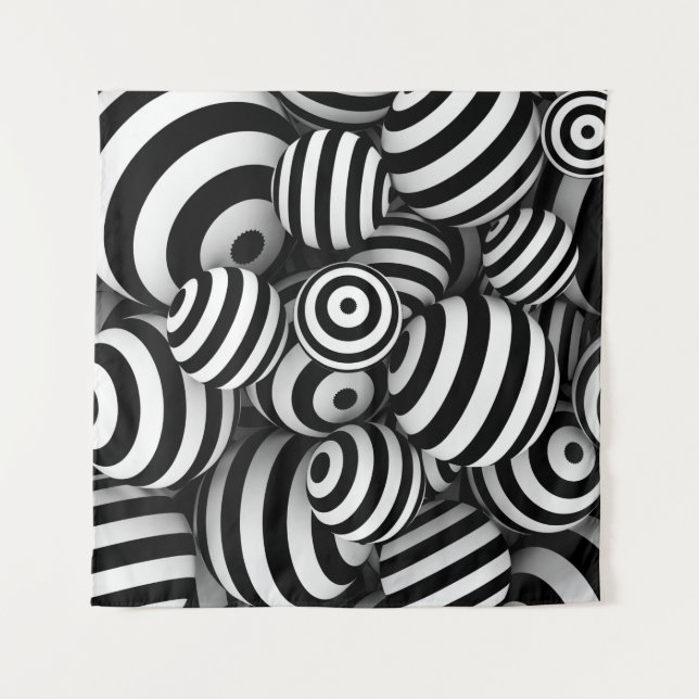 Tapiz Fondo abstracto blanco con bolas y lin negro (Anverso)