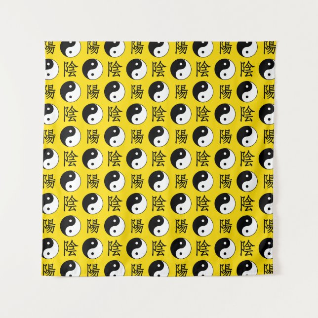 Tapiz Fondo amarillo Patrón Yinyang chino (Anverso)