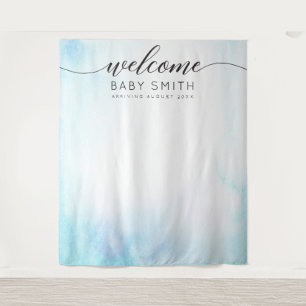 Tapiz Fondo azul de bienvenida para baby shower