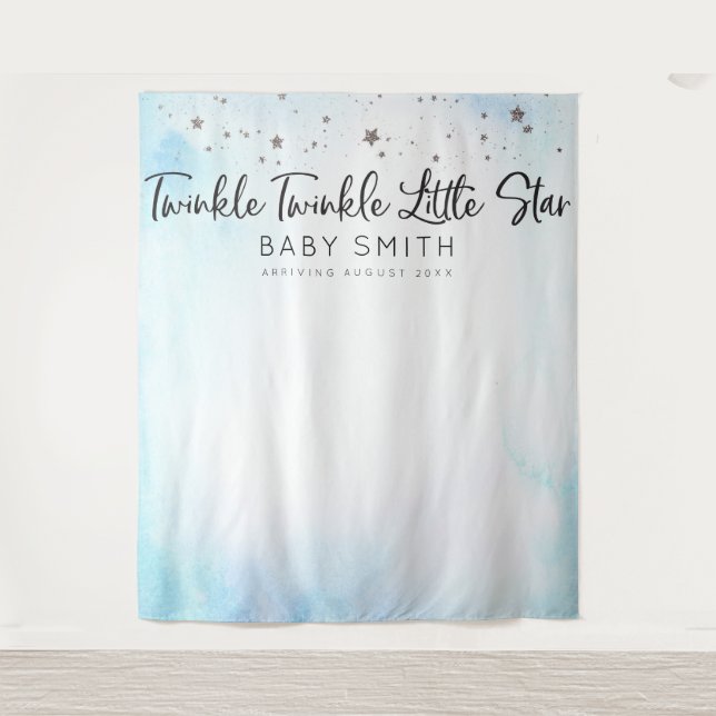 Tapiz Fondo azul para Baby Shower de Twinkle Twinkle (Anverso)