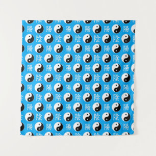 Tapiz Fondo azul Patrón chino de Yinyang