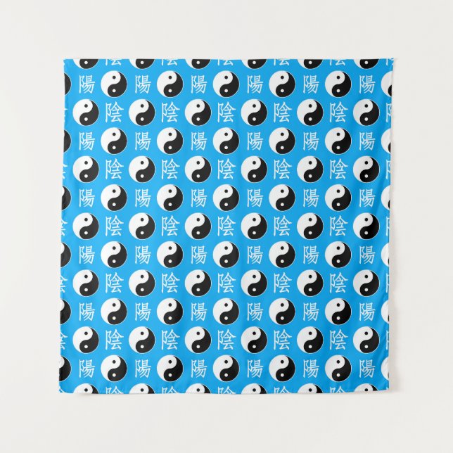 Tapiz Fondo azul Patrón chino de Yinyang (Anverso)