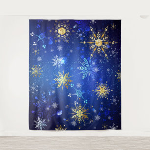 Tapiz Fondo azul XMAS con copos de nieve dorados