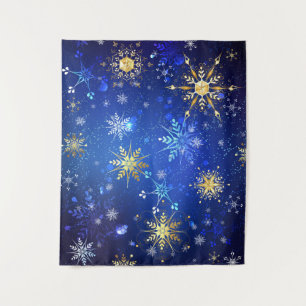 Tapiz Fondo azul XMAS con copos de nieve dorados