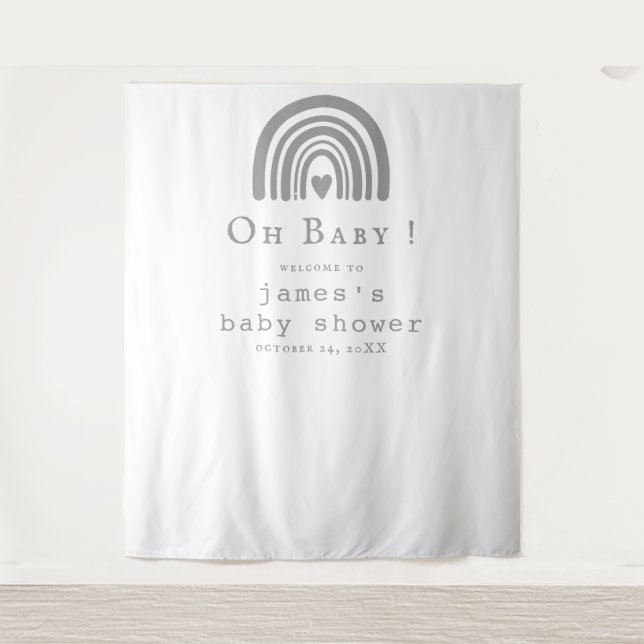 Tapiz Fondo Baby Shower Blue Boho Rainbow (Anverso)