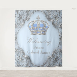 Tapiz Fondo Baby Shower Blue Silver Royal Prince