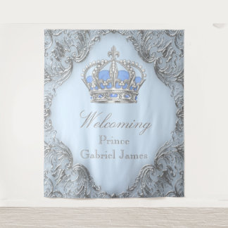 Tapiz Fondo Baby Shower Blue Silver Royal Prince