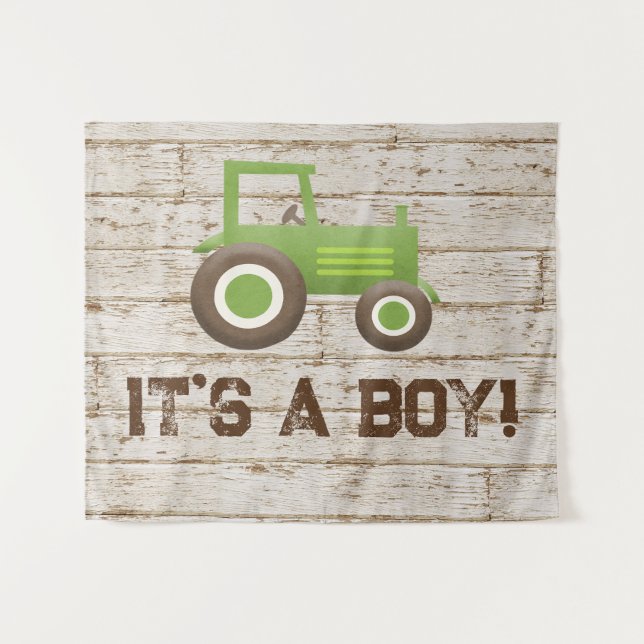 Tapiz Fondo Baby Shower Boy Green Tractor Farm (Anverso (horizontal))