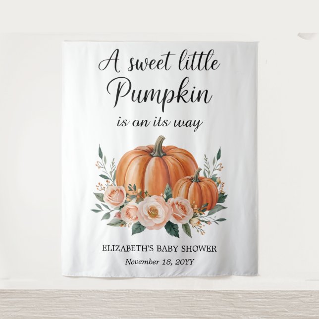 Tapiz Fondo Baby Shower de calabaza de personalizable (Anverso)