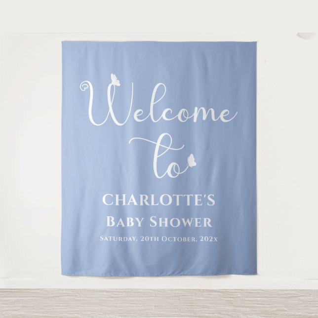 Tapiz Fondo Baby Shower de caligrafía de mariposa modern (Anverso)