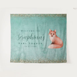Tapiz Fondo Baby Shower de Green Gold Watercolor Fox