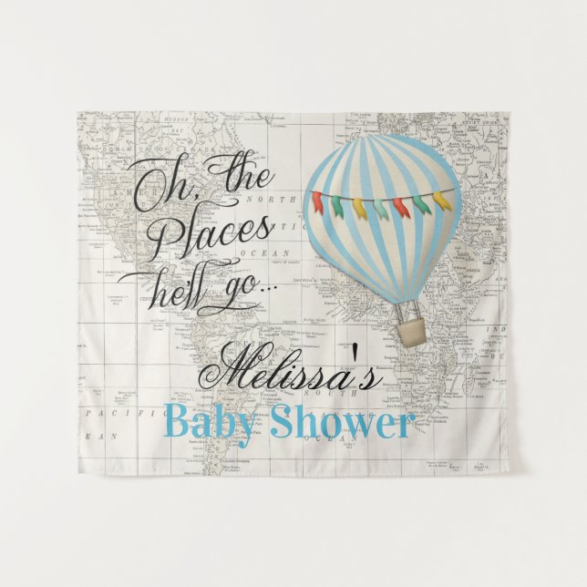 Tapiz Fondo Baby Shower de Hot Air Balloon Boy (Anverso (horizontal))