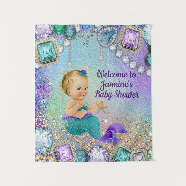 Tapiz Fondo Baby Shower de Jewel Mermaid (Anverso)