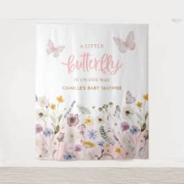 Tapiz Fondo Baby Shower de mariposas y flores silvestres