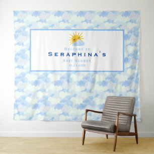 Tapiz Fondo Baby Shower de nubes azules y blancas textur